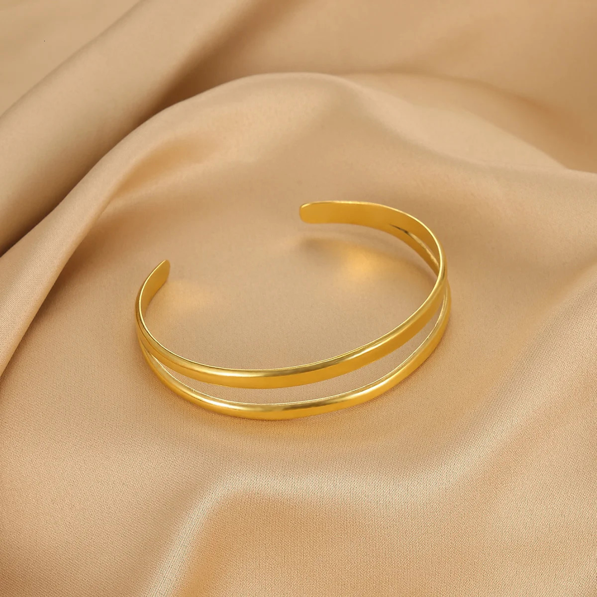 Summer Waterproof Cuff Bangles Bracelet For Women Cute Flower Double Layer Open Stainless Steel Gold Color Star Shell Jewelry 251219