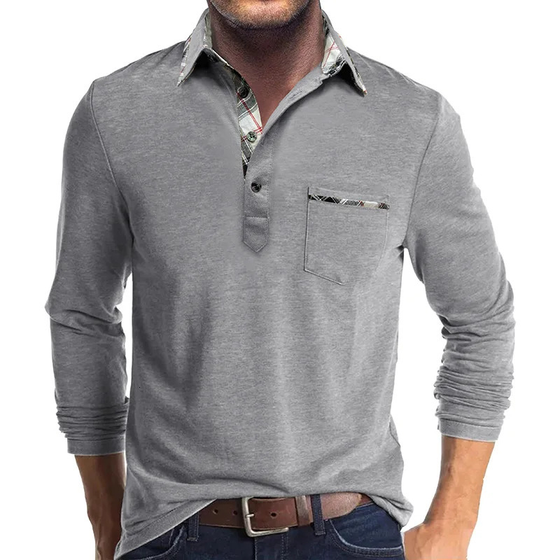 European American Mens Long-sleeved Lapel T-shirt Mens POLO Shirt Autumn Winter Bottoming Shirt Top 251222