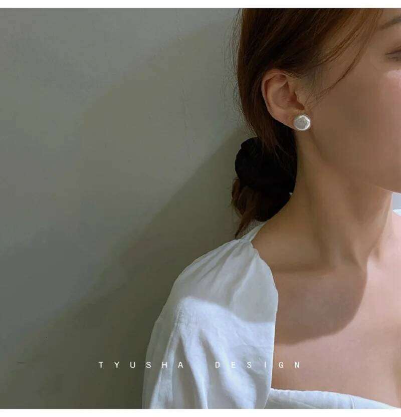 Woman Freshwater Cultured Button Pearls ,Coin Pearls,925 Sterling Silver Pearl Earrings for Women Girls Gift 25H1226