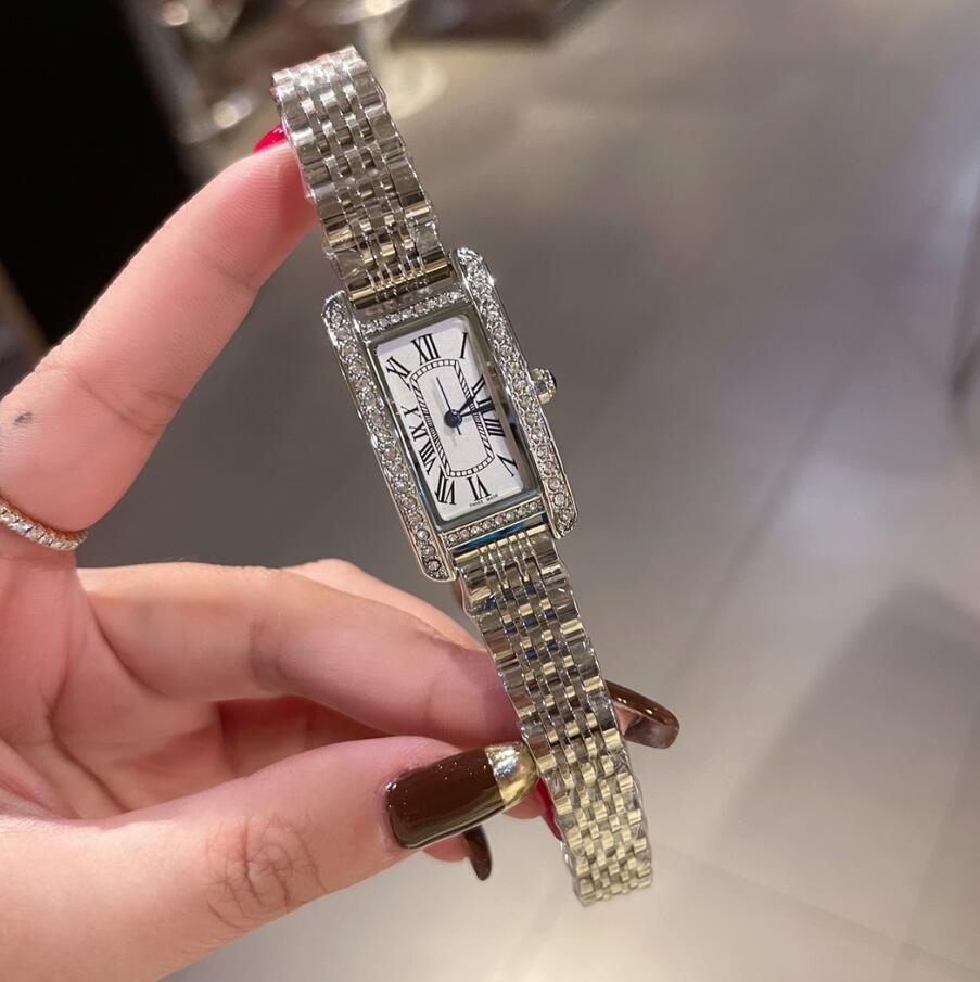 Luxury New Brand TANKitty Women Watch Fashion with Diamonds Crystal Design Quartz Watches Leisure Rose Gold Stainless Steel Strap Clock #66