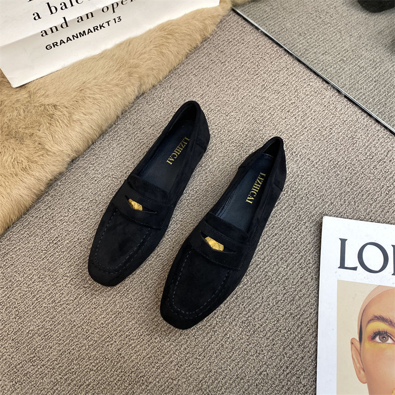 2025 Spring New Style Small Gold Coin Loafers for Women Flat Fashionable Comfortable Brown British Style Small Leather Shoes Suede Single Shoes