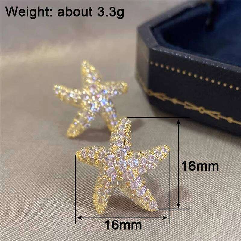 Huitan Exquisite Gold Color Star Stud Earrings Statement Accessories for Women Bling Cubic Zirconia Fashion Versatile Jewelry 25H1226