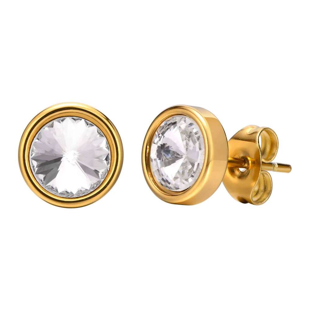 Sparking Round Cubic Zirconia Earring, Danity Women Stud Earrings Gold Plated Stainless Steel Jewelry 25H1226