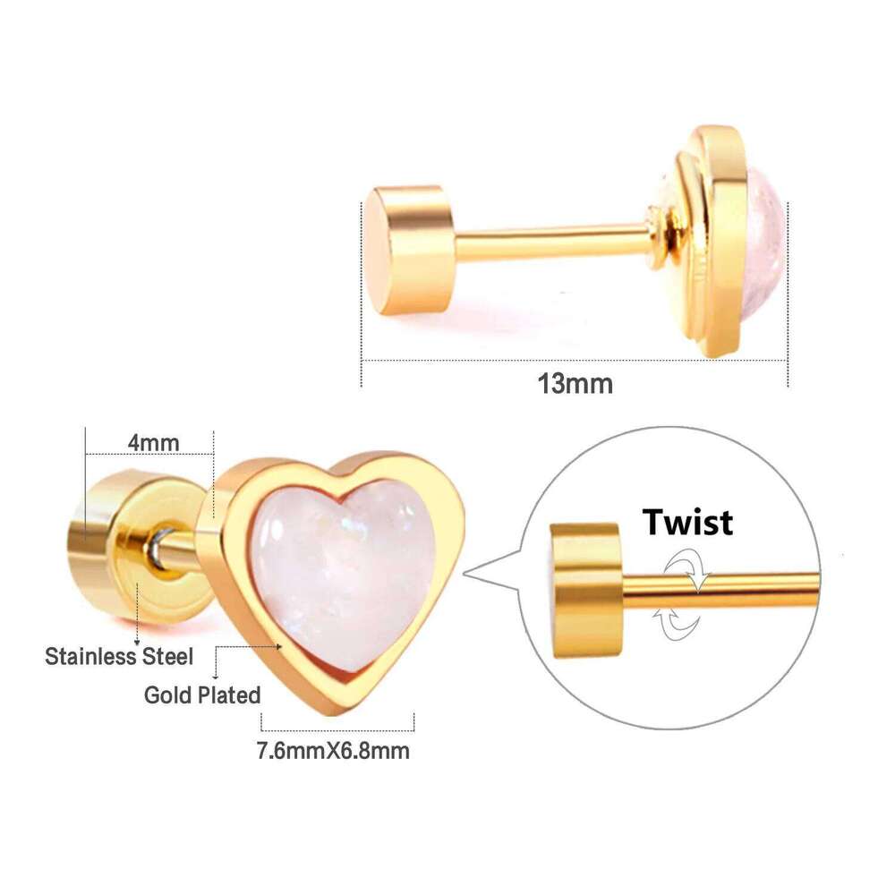 12 Pairs Korean Fashion Stainless Steel Stud Screw Back for Women Valentine Pink Heart Earrings 25H1226