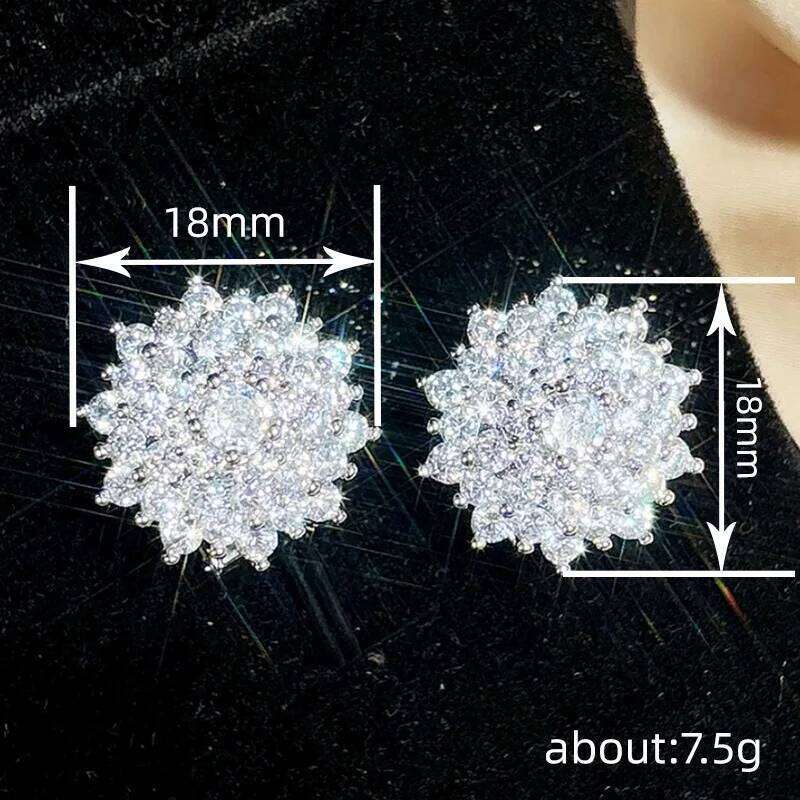 Huitan Flower Shaped Women Stud Earrings Party Daily Engagement Trendy Jewelry Inlaid Shiny CZ Wedding Versatile Accessories