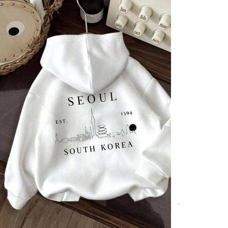 Women Pullover Hoodie Printed Sweatshirt Ladies Seoul Pattern Hooded Sweater Cultural Design With Gyeongbokgung Palace And Korean Drama Pri