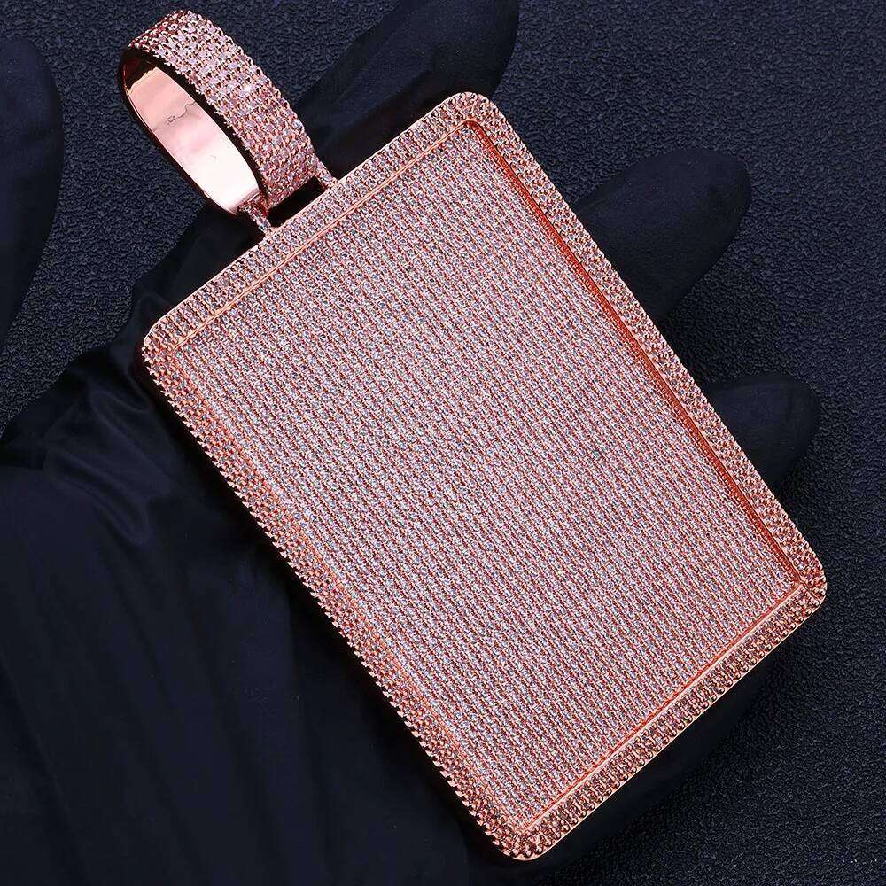 Custom Full Pave Zircon Solid Back Square Rectangle Pendants Necklace for Men HipHop Style Handmade Jewelry