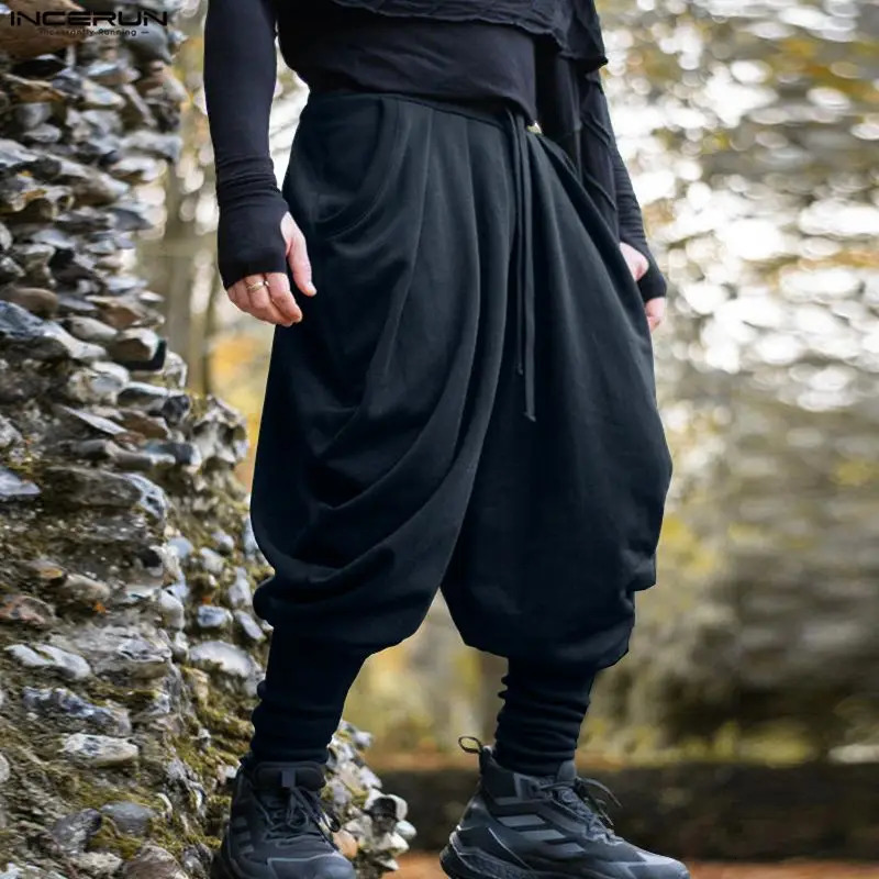 INCERUN Men Pants Solid Color Drawstring Joggers Casual Male Harem Streetwear Loose Fashion Leisure Trousers S5XL 251226