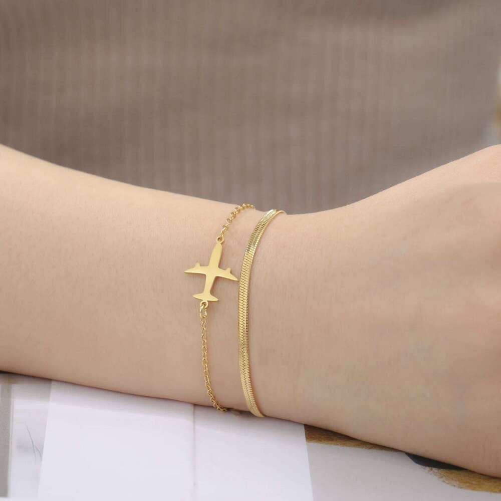 Skyrim plane Pendant Stainless Steel Women's Snake Bead Chain Exquisite Bracelet Friends Birthday Jewelry Gift 25T1226