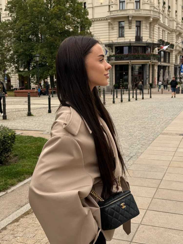 Chic Women Lapel V-neck Belt Trench Coat Casual Lace Up Button Short Thin Windbreak 2026 Spring New Lady Daily Street OuterwearsT251226