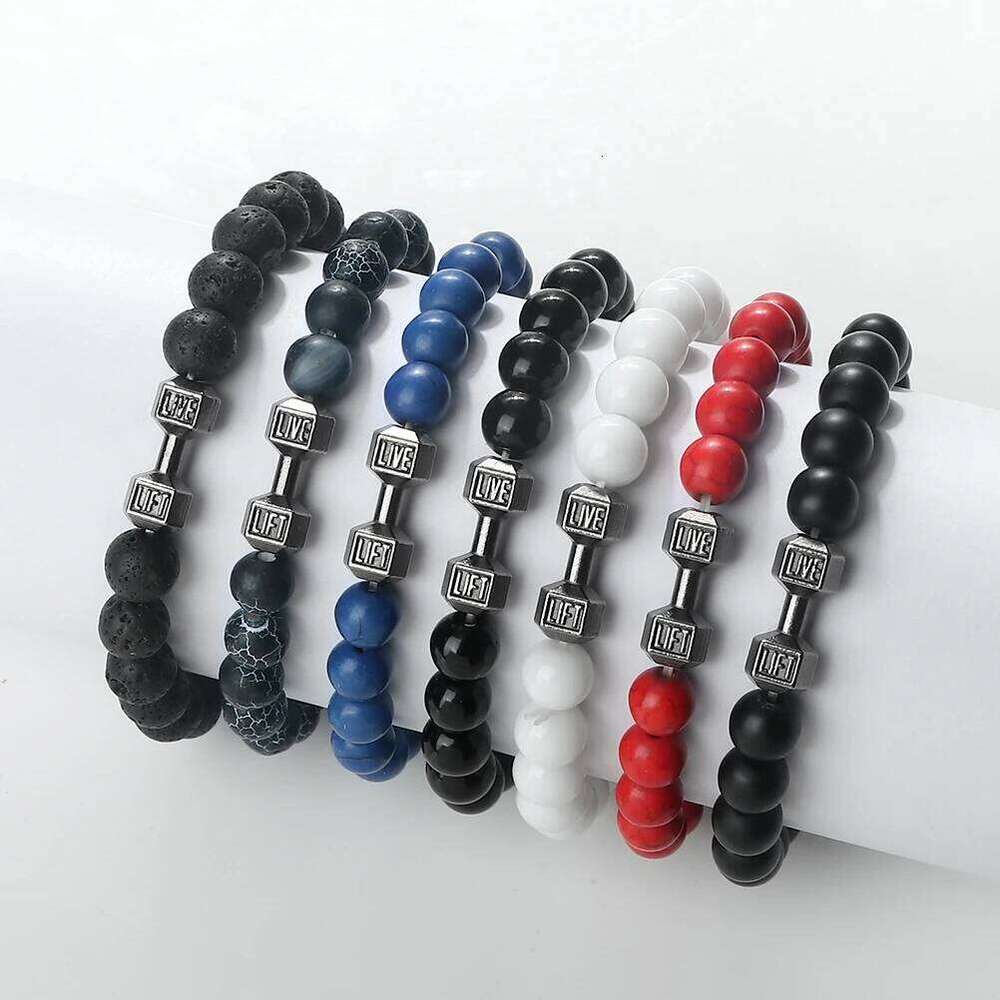 Natural Black Volcanic Lava Stone Dumbbell Bracelet black Matte Beads Bracelets For Women Men Fitness Barbell Jewelry Pulseras 25T1226