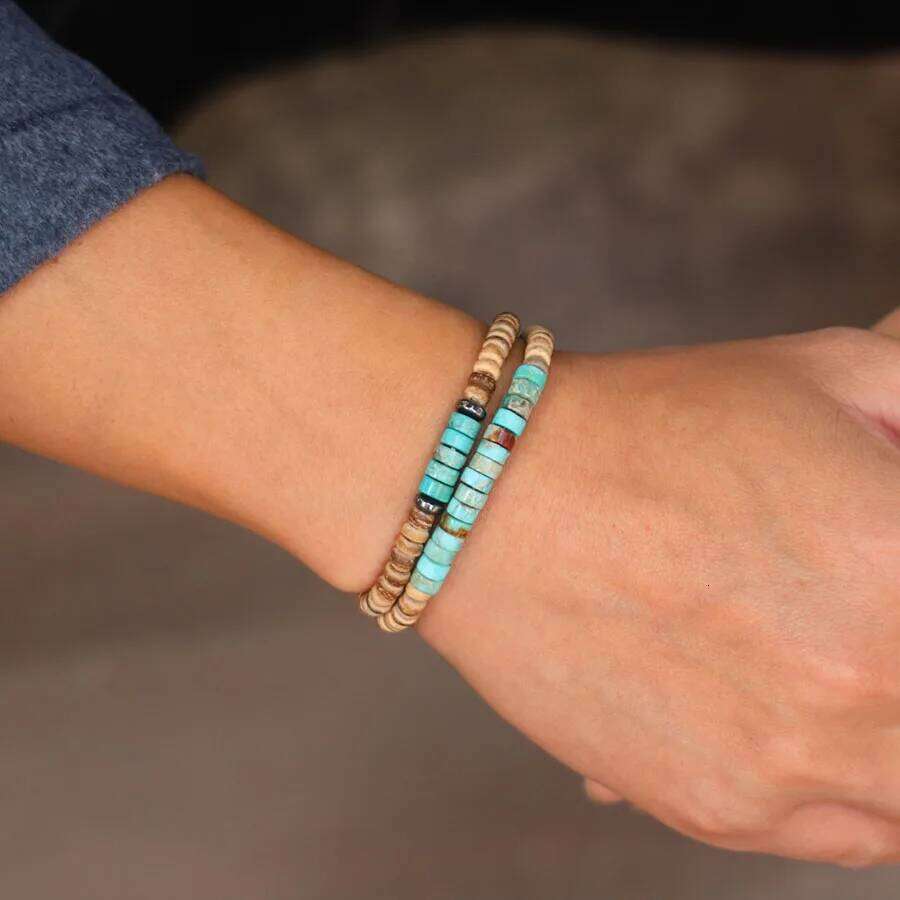 2Pcs Natural Coconut Husk Beads Bracelet Set Grade A Emperor Stone Strand Braslet Outdoor Sports Camping Cycling Accessories 25T1226