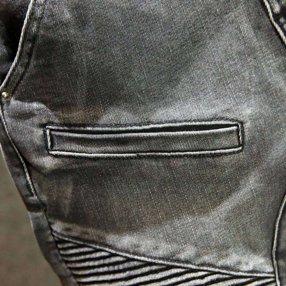 2025 New Autumn Winter Black And Gray Jeans Men's High-End Locomotive Long Splicing Wear-Resistant Slim-Fitting Pants