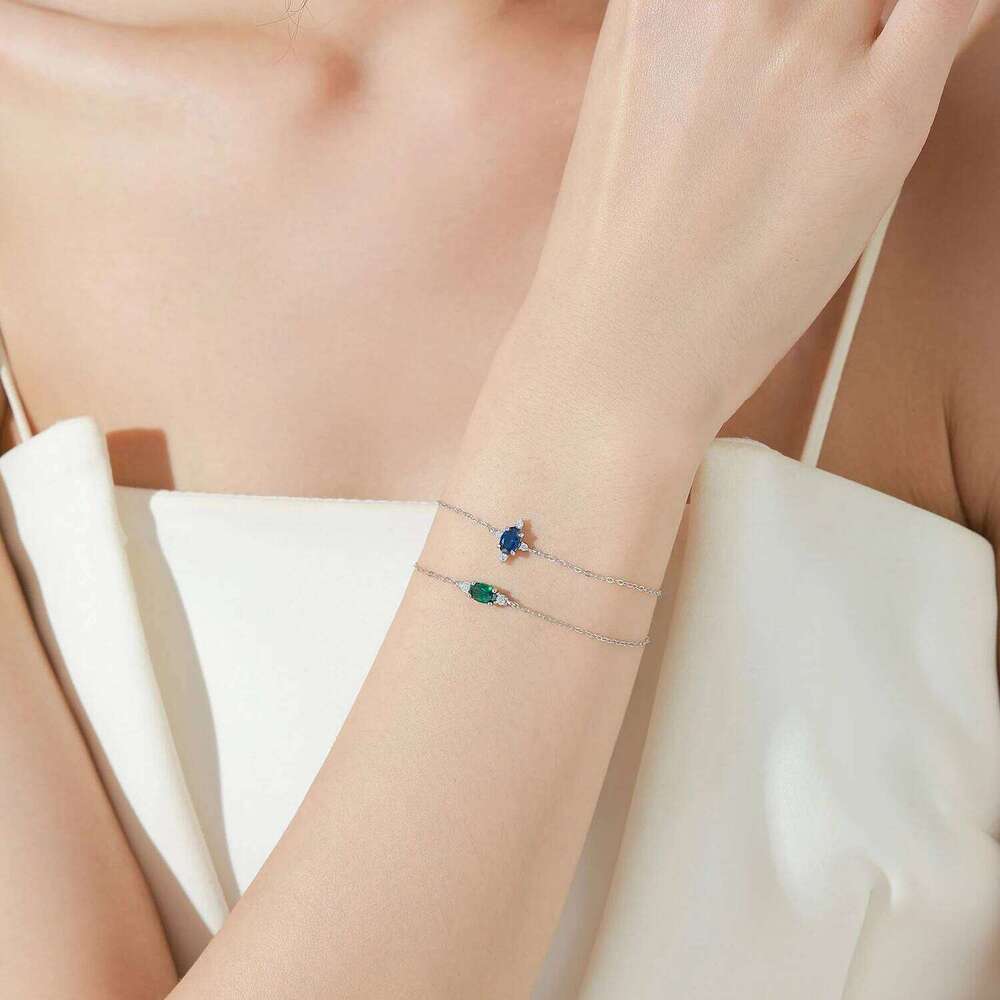 Ailmay 925 Sterling Silver Green Blue Oval Zircon Chain Bracelet For Women Simple Design Fine Hypoallergenic Jewelry 25T1226