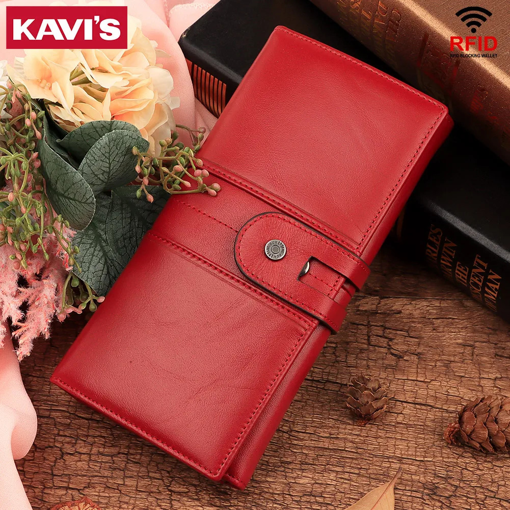 Long Womens Wallet Genuine Leather RFID Trifold Multi Credit Card Holder Slot with Cell Phone Pocket Ladies Money Bag 251225