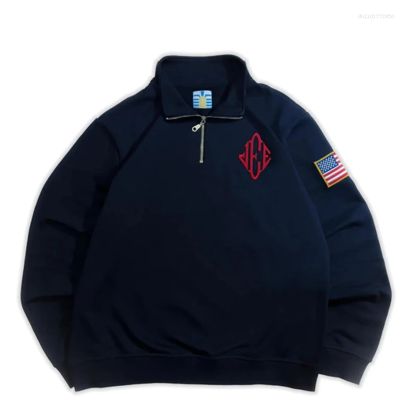 Men's Polos Y2K Retro Sweatshirt Epstein Embroidery Stand Collar Quarterzip Pullover Casual Sports Fashion Streetwear Unisex Oversized Tops