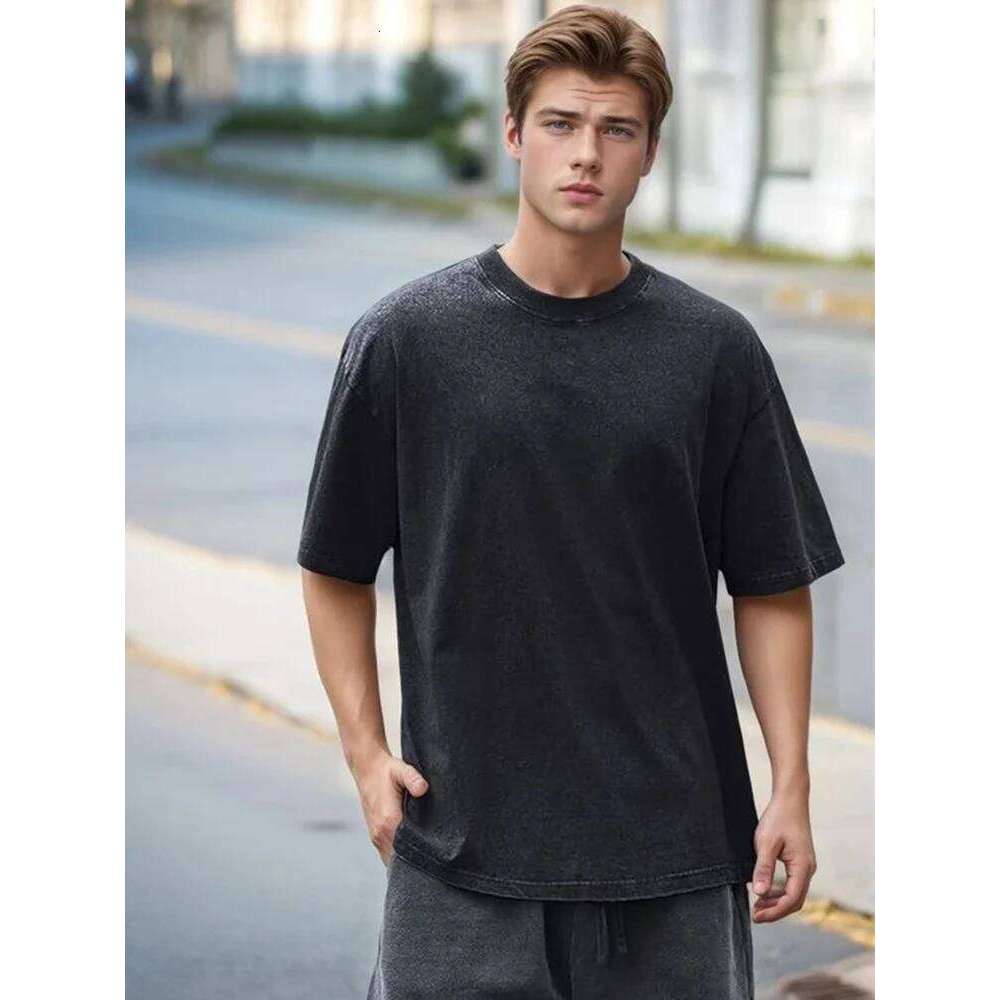 Summer Men's Washed T-Shirts 230G Heavy Cotton Vintage Faded Color Oversized Unisex Basic Tee Short Sleeve Loose Workout Tops