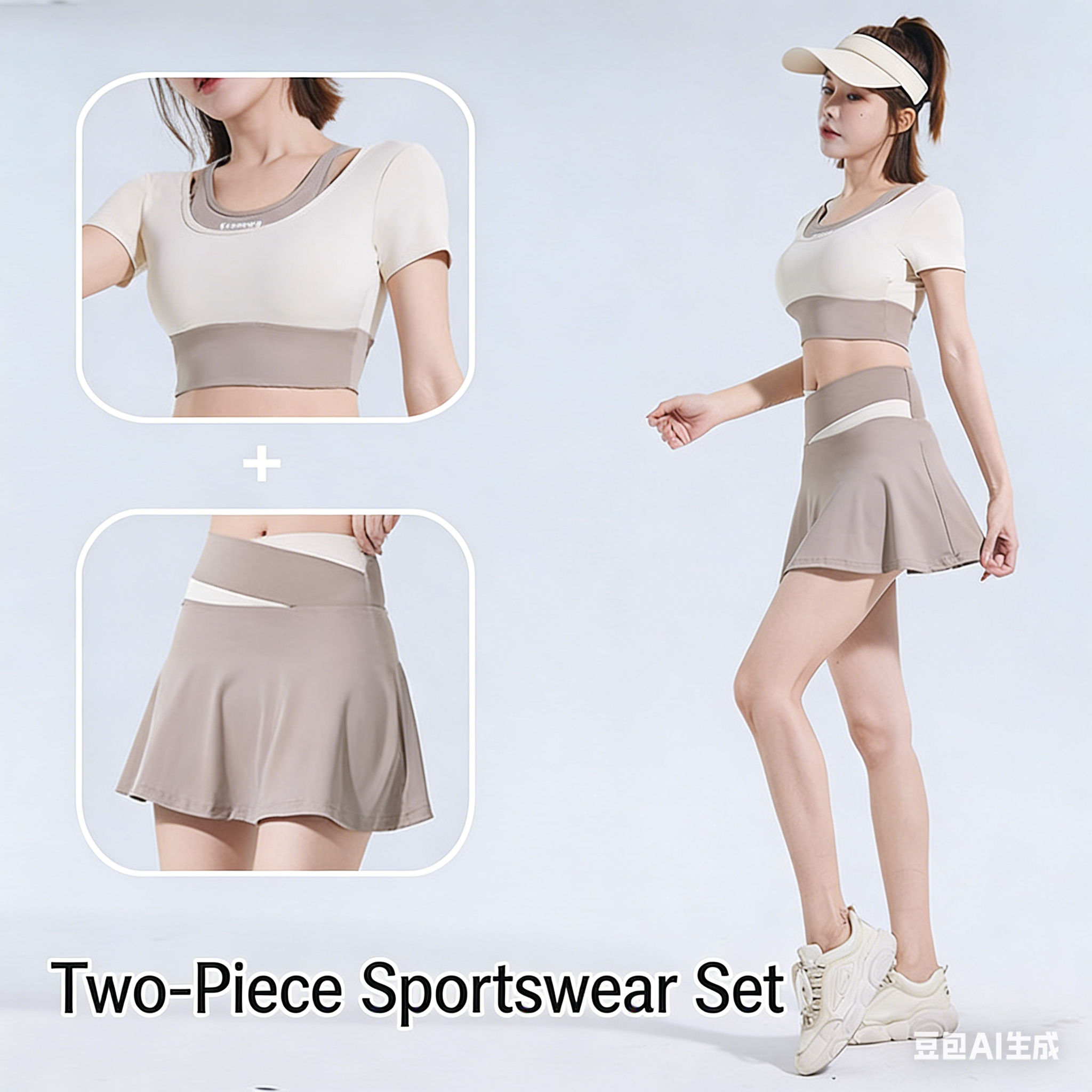 Two-Tone Layered Mini Skirt with Quick-Dry, Anti-Chafing Shorts, High-Stretch, Buttery-Soft, Tight-Fitting Sports Short-Sleeve Running and Fitness Set