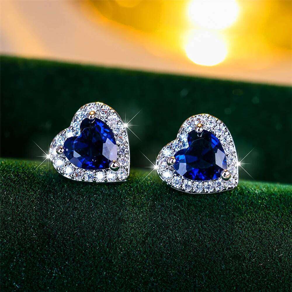 Cute Female Black/Green/Red/White/Blue Small Heart Stud Earrings Vintage Wedding Jewelry For Women 25H1226
