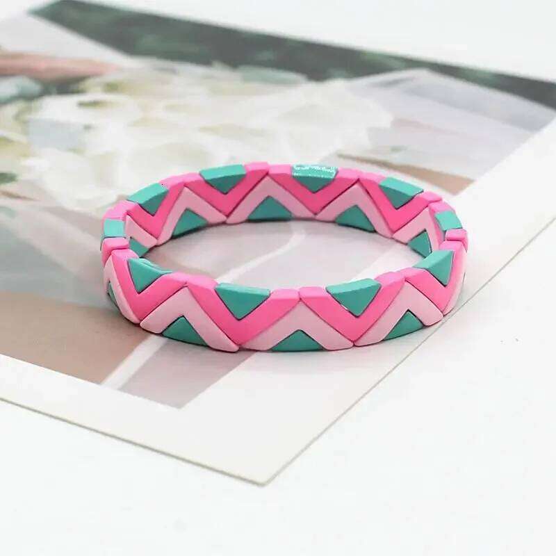 European and American Bohemian Ins Trend Fashion Enamel Women's Bracelet, Triangle Color DIY Paint Elastic Elegant Female Bangle 25T1226