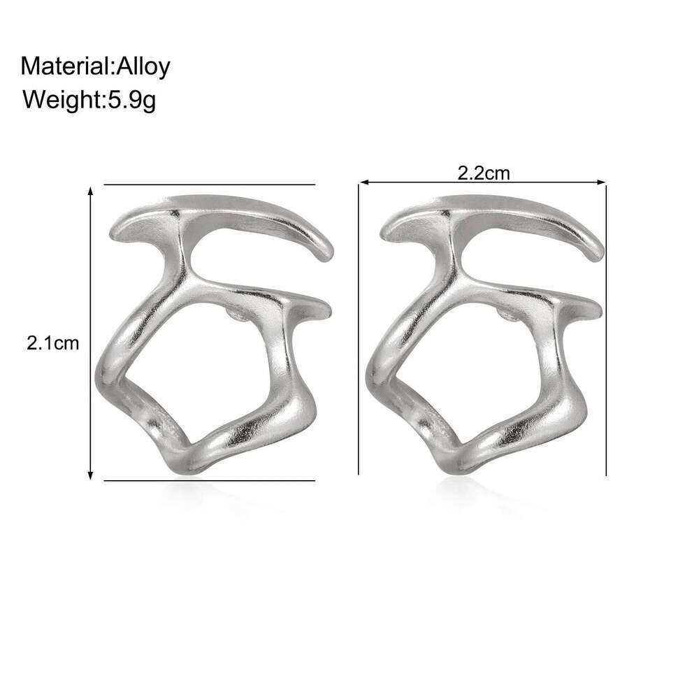 Fashion Punk Irregular Liquid Hip-Hop Personality Metal Hollow Earrings Clip Girls Party Jewelry Gifts Y2K Accessories 25H1226