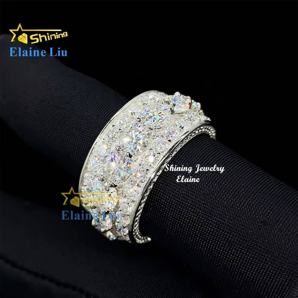 Hip Hop Jewelry 925 Sterling Silver Custom Luxury Moissanite Mens Rings