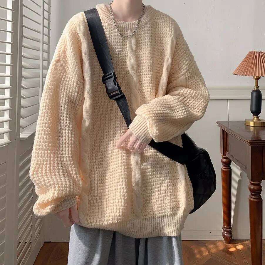 Twist Round Neck And Sweater For Men Trendy Brand Lazy Style Retro Top