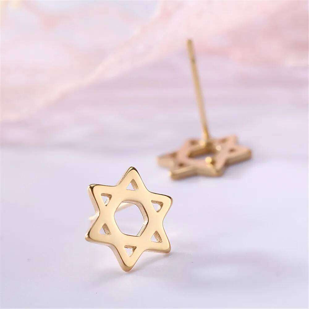 Cazador Star of David Hexagram Stud Earrings for Women Men Stainless Steel Gold Color Piercing Studs Jewish Judaism Jewelry New 25H1226