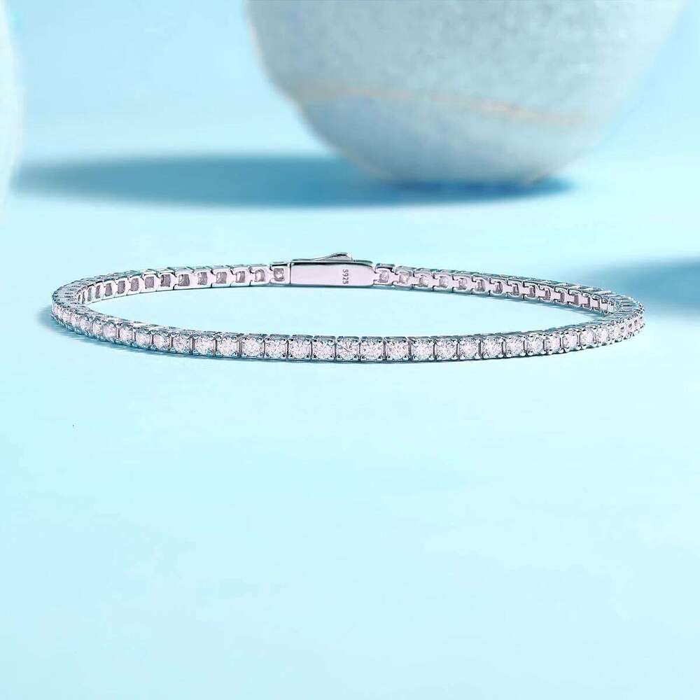 JIUZUAN S925 Sterling Silver Moissanite Tennis Bracelet Women Simple Row Design Elegant Sparkling Jewelry for Daily Wear 25T1226