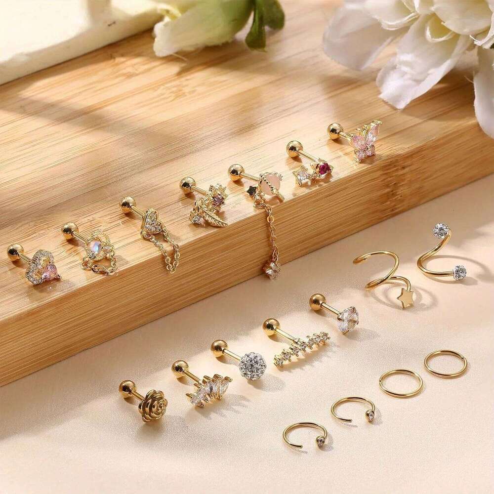 FASACCO 1PC Cartilage Earring Stud for Women Flower Heart Hypoallergenic Stainless Steel Screw Back CZ Earrings Piercing Jewelry 25H1226