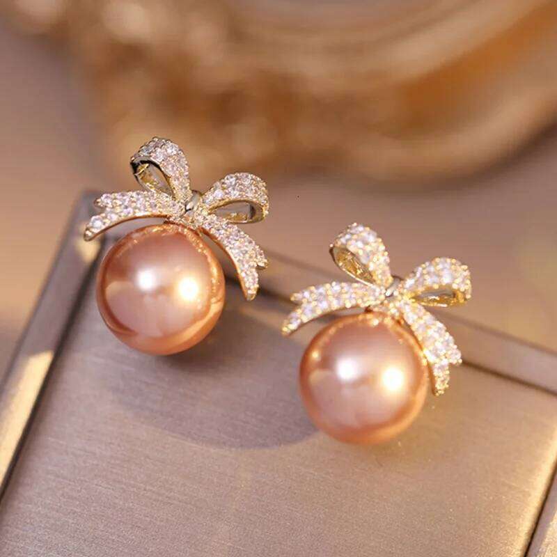 1par Micro Set Zircon Bow Pearl Pendant Earrings 2025 New Design Jewelry For Womens and Girls Fashion Ear Accessories 25H1226