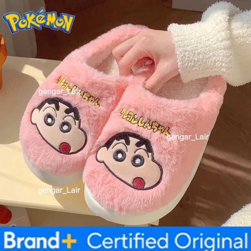 Pokemon Household warm non-slip cute cartoon furry shoes Pikachu Eevee Crayon Shin-chan winter cotton slippers for men and women W251226