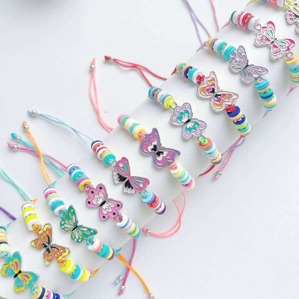 12Pcs/set Exquisite And Cute Colorful Butterfly Decor Adiustable polymer Clay Beaded Bracelet For Festivals &Birthday Gifts 25T1226