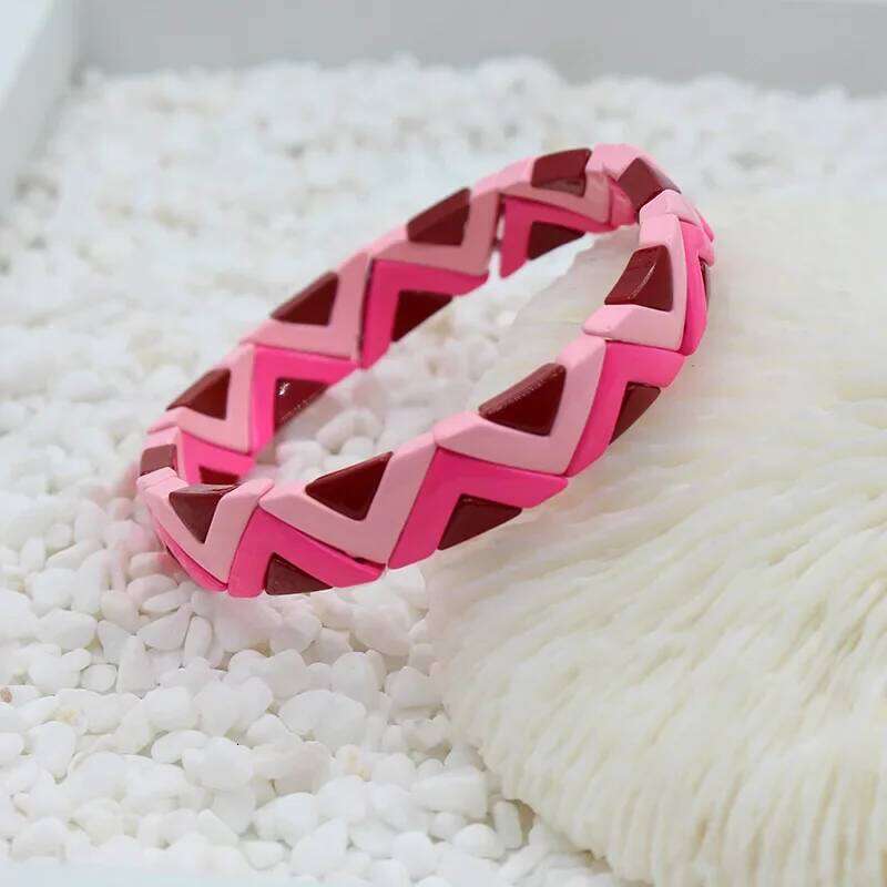 European and American Bohemian Ins Trend Fashion Enamel Women's Bracelet, Triangle Color DIY Paint Elastic Elegant Female Bangle 25T1226
