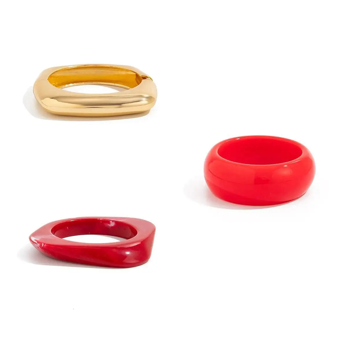 IngeSightZ 3 Style Punk Red Acrylic Resin y Bangle on Hand 2025 Geometric Wide Metal Bracelet Aesthetic Jewelry 251219