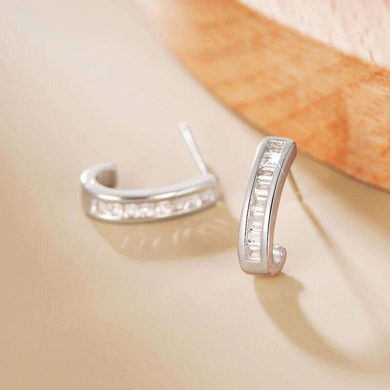 Huitan Simple Fashion Women's Line Stud Earrings with Cubic Zirconia Silver Color Trendy Versatile Daily Wear Girls Jewelry