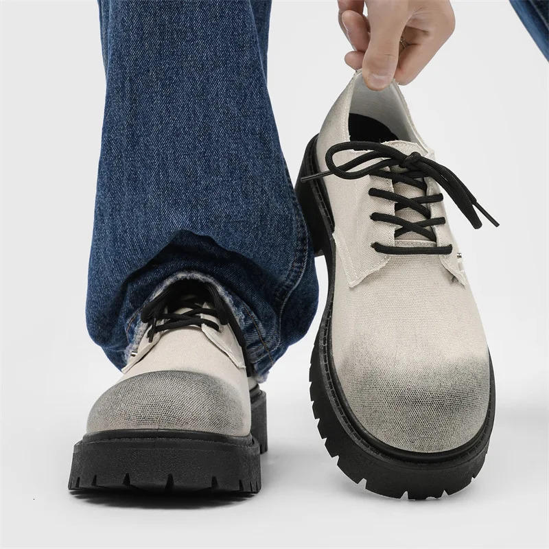Mens Derby Shoes British-Style Big Round-Toe Chunky Platform Sneakers Original Breathable Casual Shoes for Streetwear Daily 251225