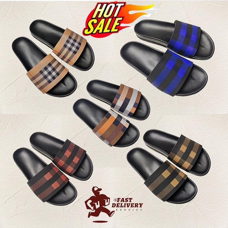 Designer Bur Slippers Tartan Sandals Summer Fashion Girls Beach Slippers Women Vintage Non-slip Sandals Classic Casual Flip-flops 36-45