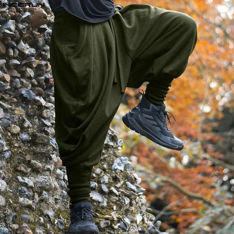 INCERUN Men Pants Solid Color Drawstring Joggers Casual Male Harem Streetwear Loose Fashion Leisure Trousers S5XL 251226