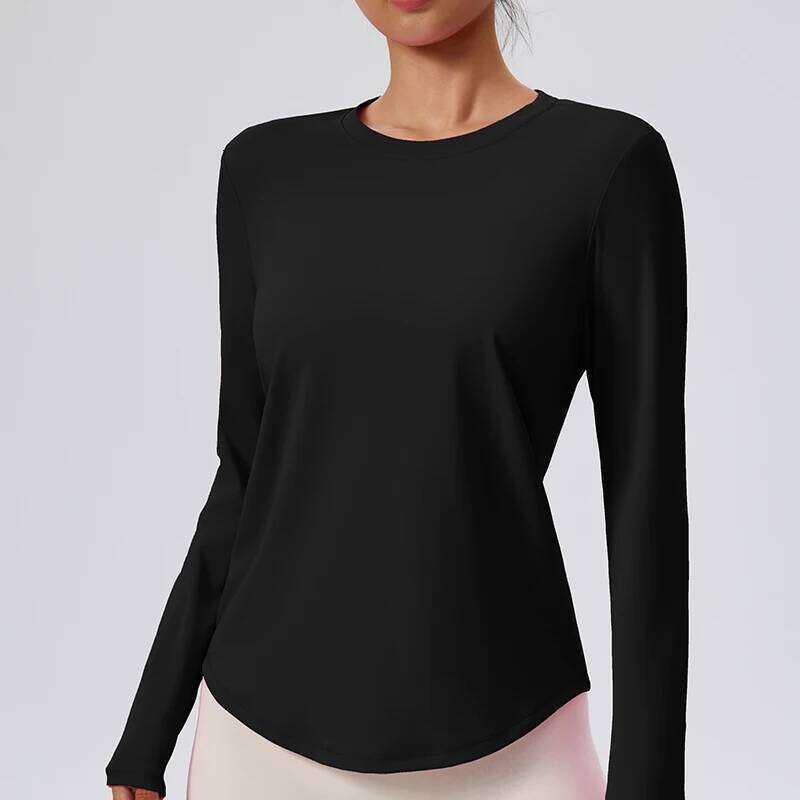 Women's Round Neck Fitness Clothes Gym Exercise Pilates Yoga Long Sleeved Tops 25T1226