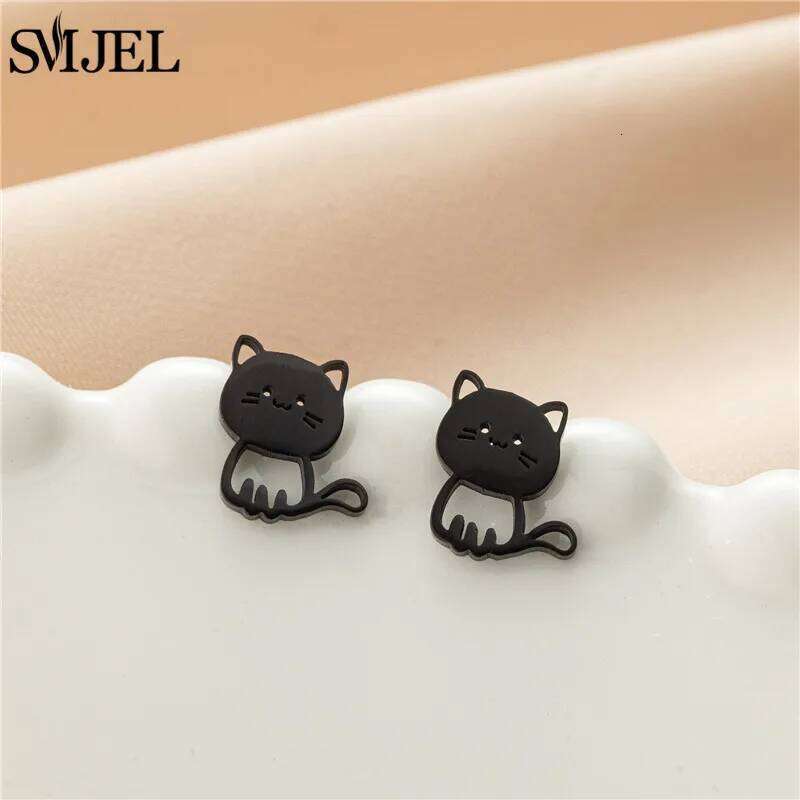2025 New Funny Happy Kitty Stud Earrings for Girls Fashion Cute Animal Cat Earings Silver Color Kitten Jewelry 25H1226