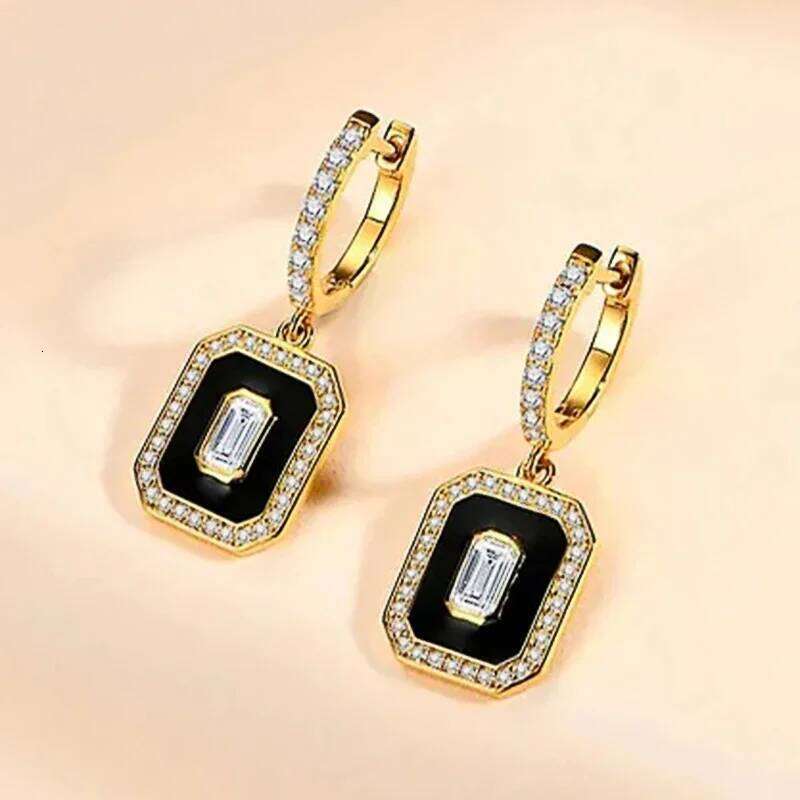 Huitan Vintage Black Enamel Dangle Earrings Gold Color Hanging Accessories for Women Temperament Elegant Lady Party Jewelry