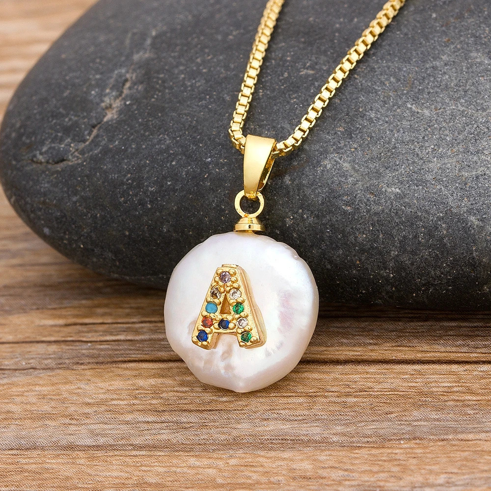 Nidin Fashion Initial Alphabet A-Z Letters Natural Freshwater Pearl Pendant Necklace Zircon Choker Jewelry Gift For Women 251219