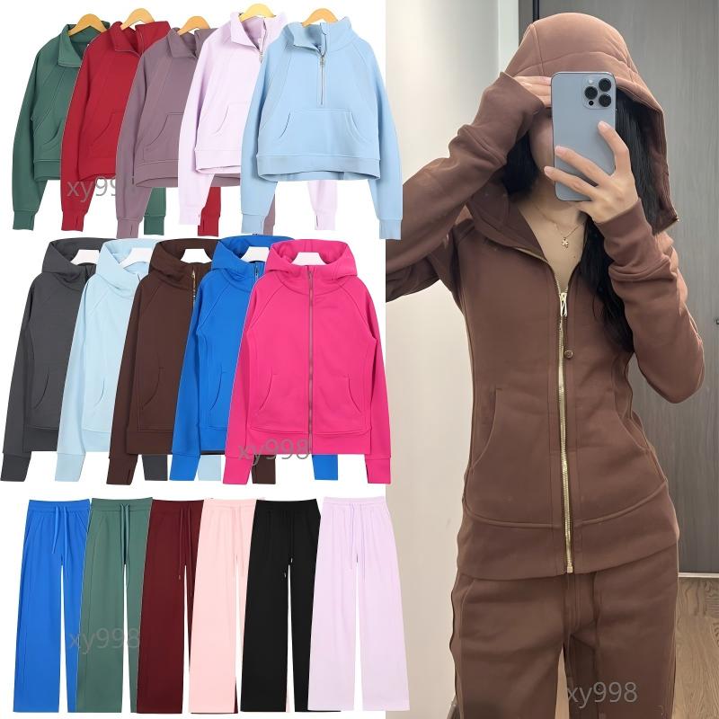 women yoga half zipper full pull hoodie pants set womens autumn and winter Plus Velvet Thickening jackets hoodys sports terry sweater loose workout clothes