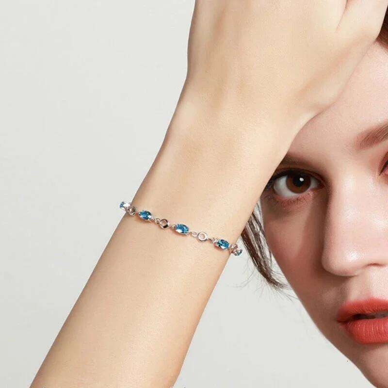 Topaz Bracelets Female Real Silver Deep Blue Sapphire Color Gemstone Bracelet for Student Girl Birthday Gift 25T1226