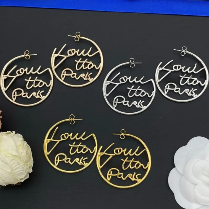 Big Gold Hoop Earrings For Women Orrous Girls Ear Studs Set Designer Jewelry Luxury Classic Letter Earring Valentine's Day Gift Engagement