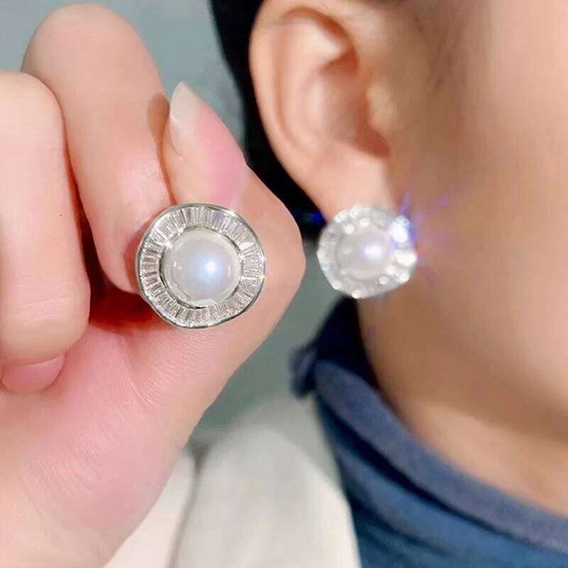 Huitan Irregular Round Shaped Simulated Pearl Stud Women Silver Color Modern Lady's Daily Wear Earrings Fashion Jewelry