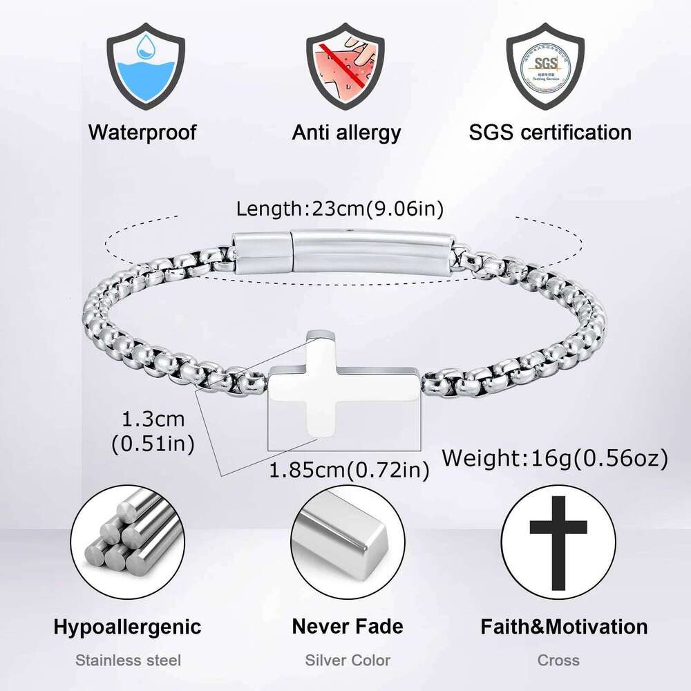 Cross Chains Link Bracelets Men Boys,Stainless Steel Ball Chain Wristband,Stylish Jewelry Gift for Dad Husband 25T1226