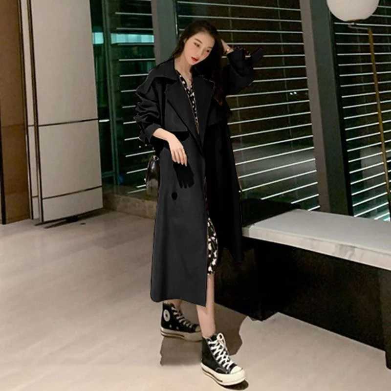 2025 Autumn New Women Windbreaker Casual Temperament with Waistband Coat Long Lapel Long Sleeved Trench Coat Ladies OuterwearT251226