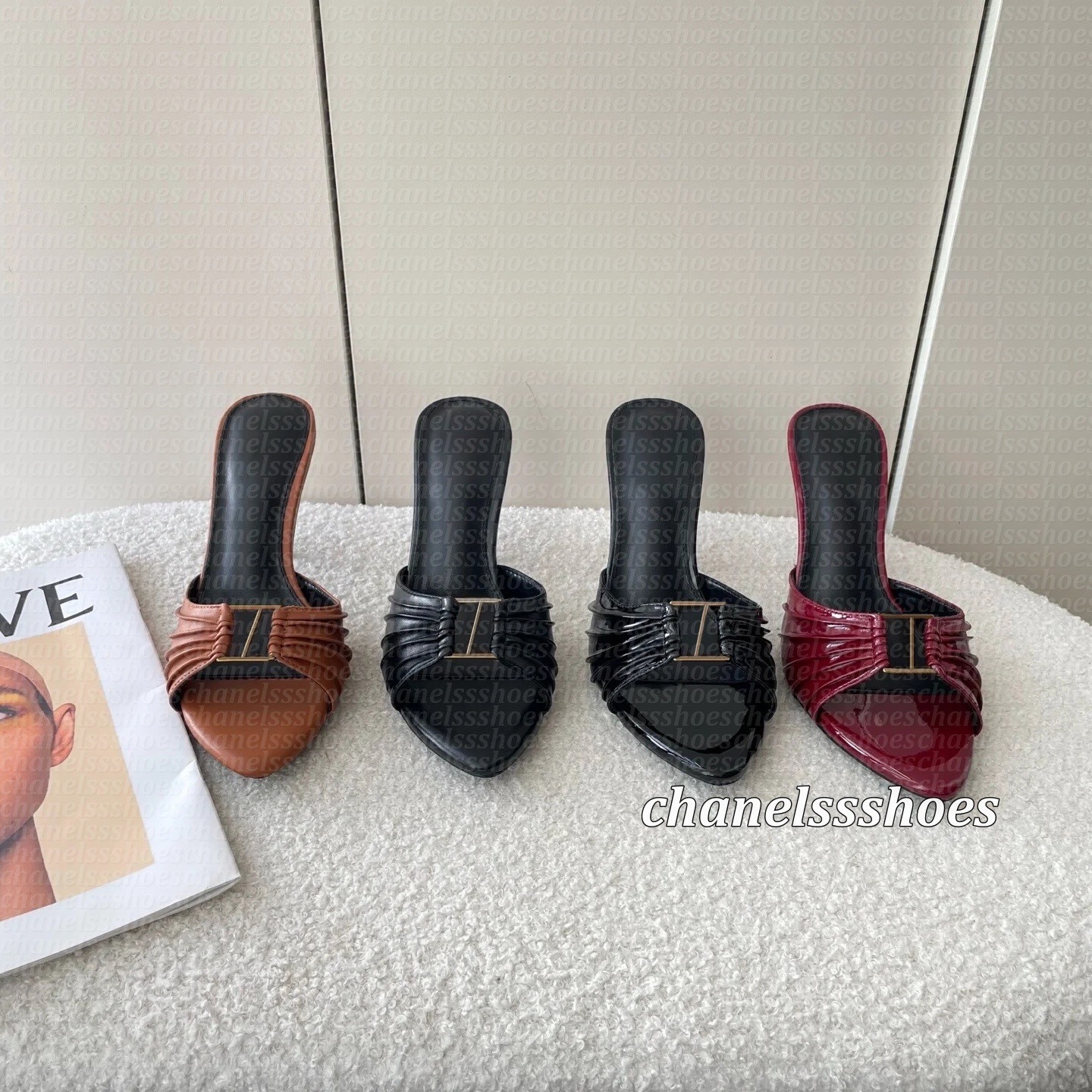 Women Mules Dress Shoes OPYUM high heels leather Gold Tone black womens lady BABYLONE designer sandals Party Wedding pumps Slingback Heels With box 35-42